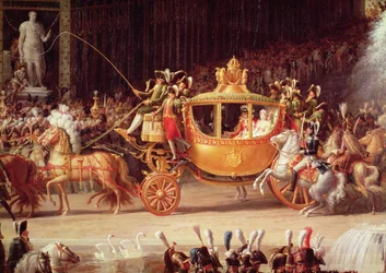 Napóleon (1769-1821) és Marie-Louise (1791-1847) belépése a Tuileries-kertbe esküvőjük napján, 1810. április 2-án, az 1810-es hintó részlete (lásd még 155379 és 3